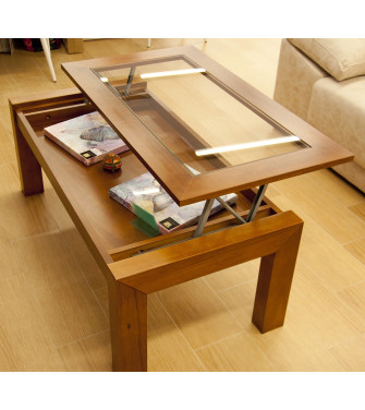 Mesa de centro elevable de madera, 110x60 cms