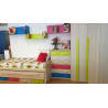 Dormitorio juvenil adaptable con cama doble compacta, armario de rincón, cajoneras y estanterías