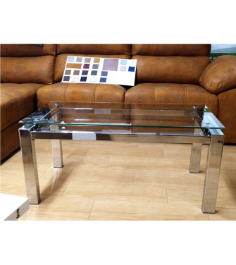 Mesa de centro elevable cromo cristal