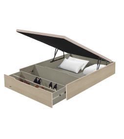 Canapé abatible Madera 25 con zapatero - Flex, natural, abierto, cajón